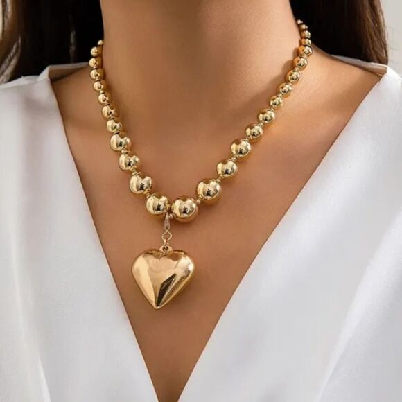 3 for $26 - Goth Heart Shaped Gold Beaded Necklace - Picture 2 of 2